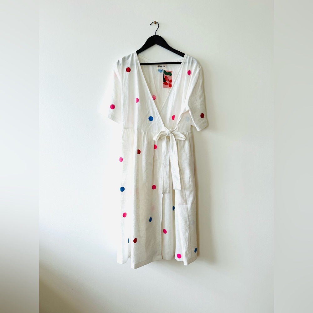 Linen wrap dress dots